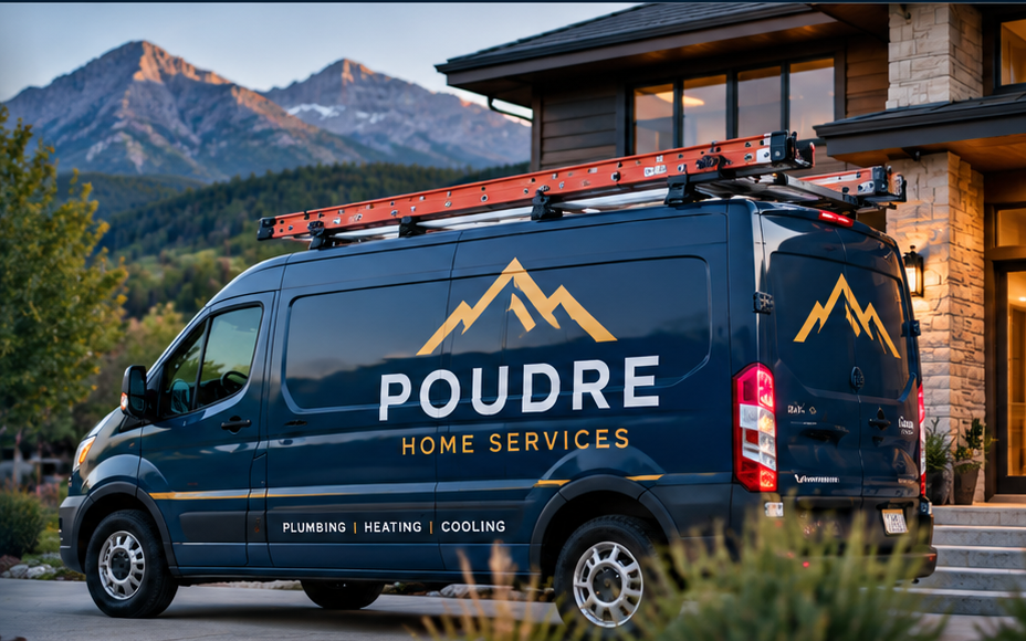 Poudre Home Services service van outside a Northern Colorado home
